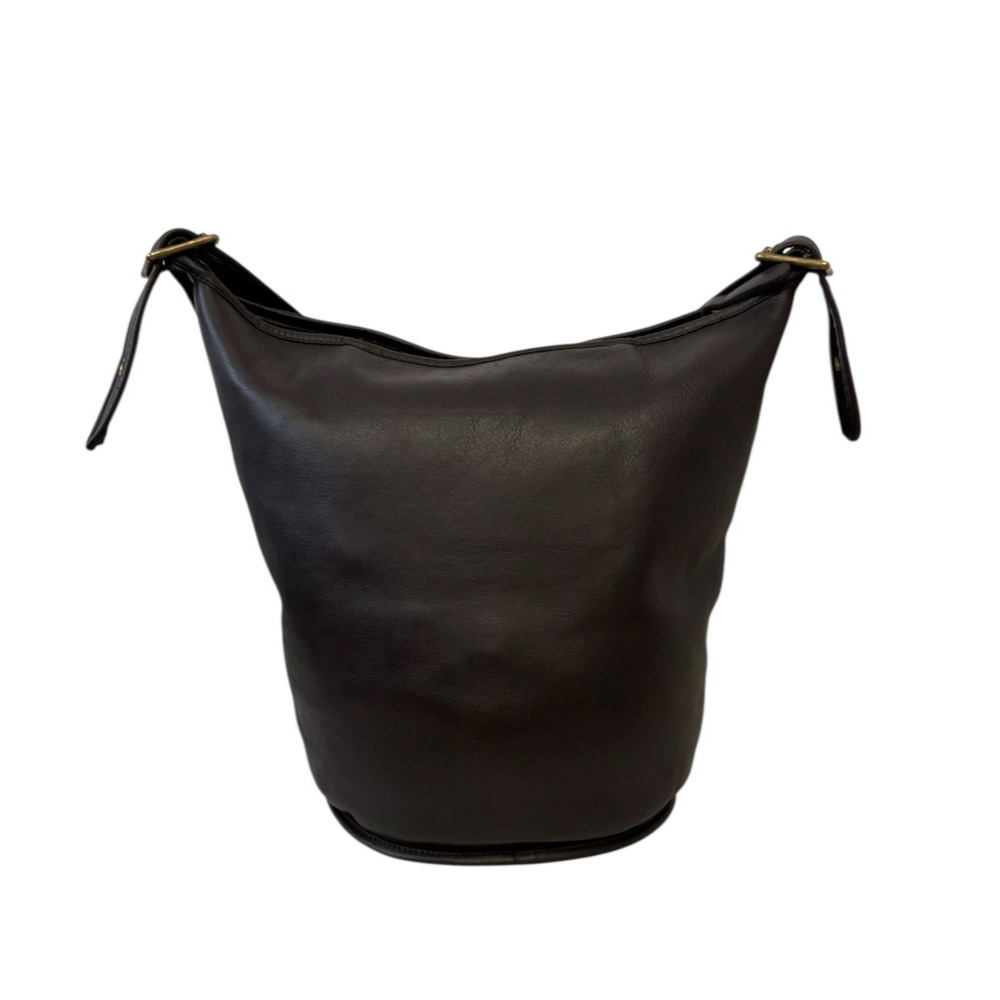 Vintage Coach Duffel Sac Bucket Bag Dark Brown Leather Brass 9085 Large Hobo - Picture 3 of 16